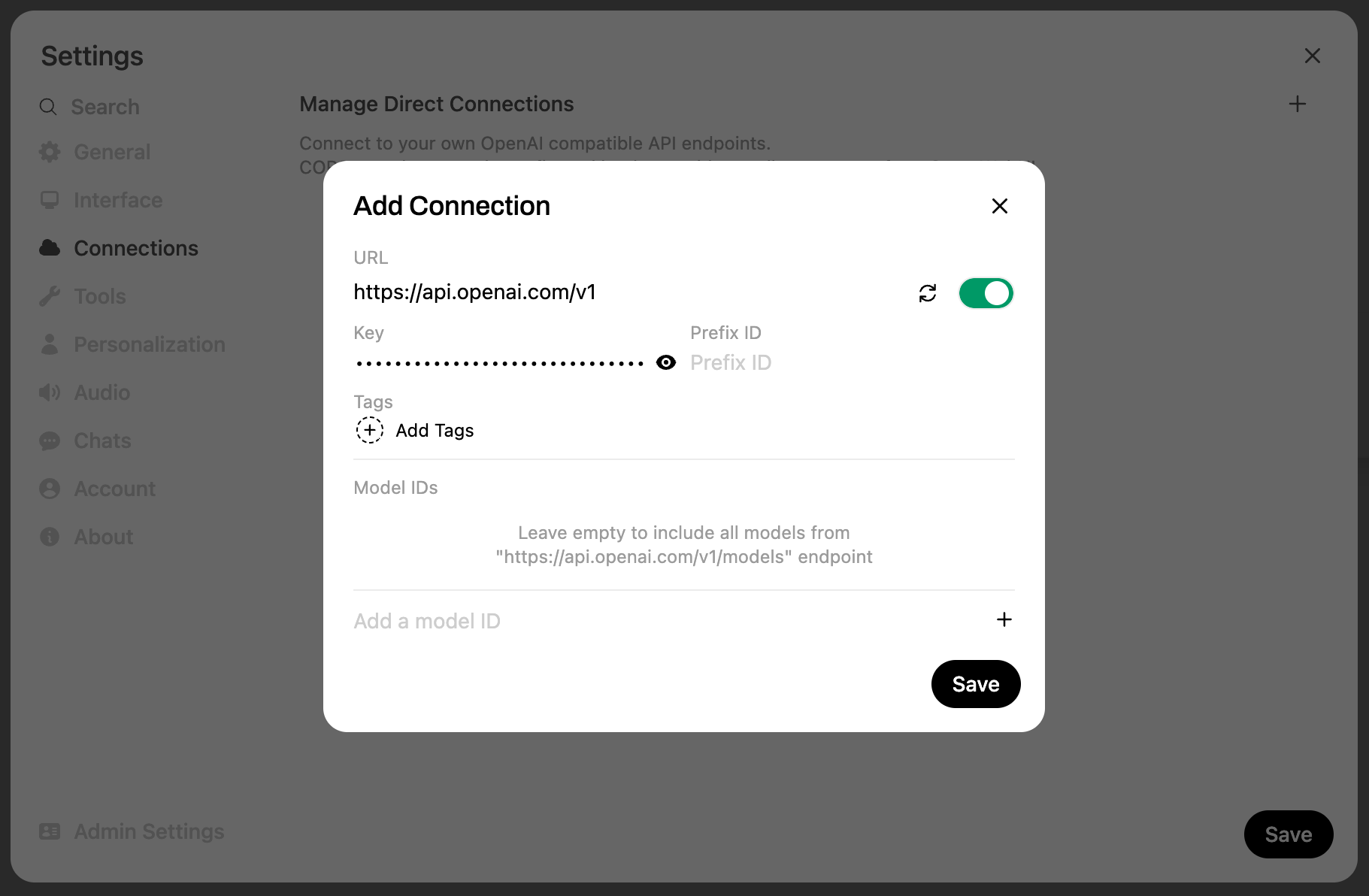 Open WebUI - 연결로 OpenAI 추가