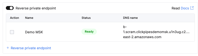 Reverse private endpoint 선택