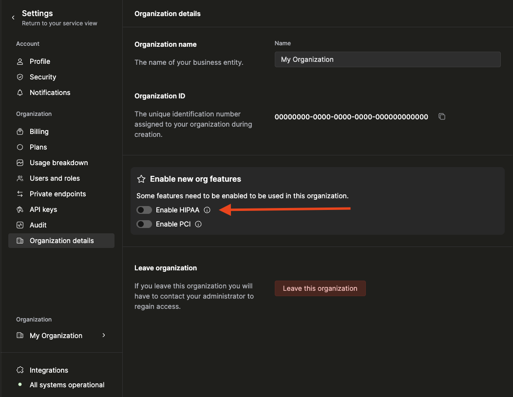 HIPAA 활성화 요청